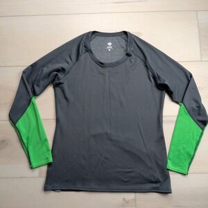 Rabbit Shirt Womens L Gray Green EZ Tee Running Long Sleeve Performance USA Made